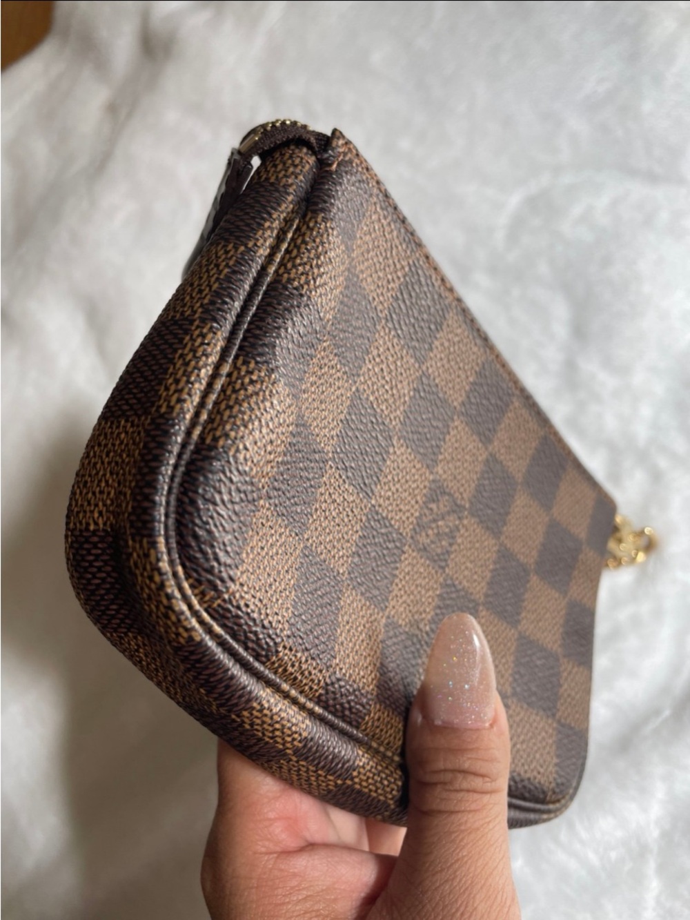 Louis Vuitton Brown Damier Ebene Mini Pochette with Gold Chain price is firm. - Picture 5 of 11